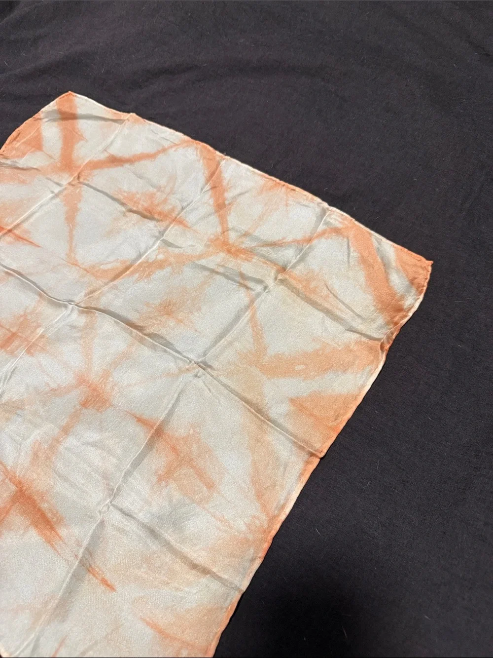 Light Handmade Tie-Dye Silk bandana in Ivory and Peach